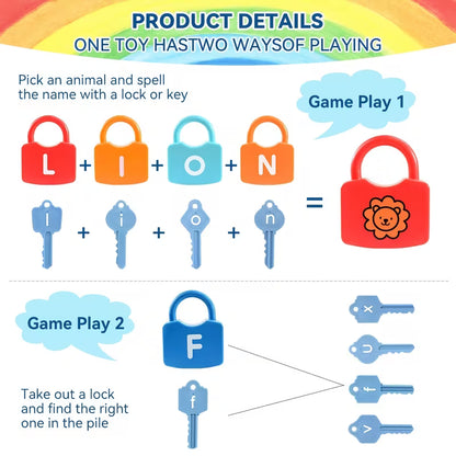 Children playing with a lock and key alphabet set, learning through fun spelling and matching games to enhance letter recognition and motor skills.
