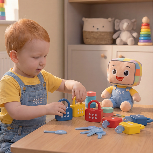 Educational Number Learning Locks for Toddlers – A child playing with the colorful, number-coded lock and key set, designed to enhance early learning skills. This interactive toy promotes number recognition, counting, and fine motor skills development. Featuring colorful locks and keys, each representing a different number, it is perfect for toddlers and preschoolers. This toy provides hands-on, fun learning that encourages cognitive development while building essential problem-solving abilities in young ch