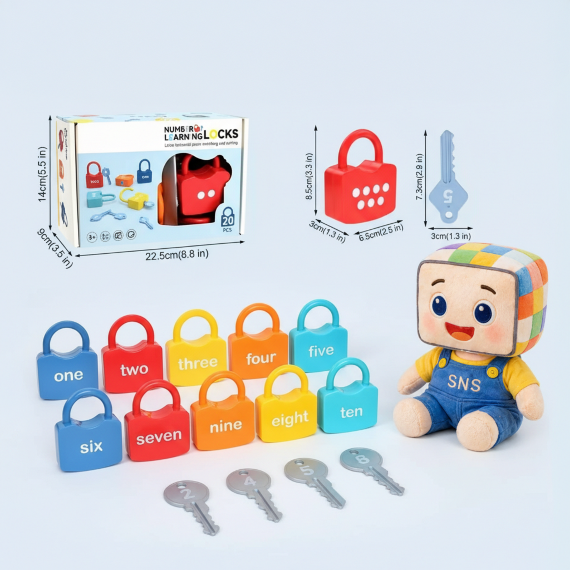 Number Learning Locks with Matching Keys – Educational Toy Set for Toddlers and Preschoolers. This colorful and interactive learning toy includes 10 numbered locks (1 to 10) and matching keys, helping children practice number recognition, matching, and motor skills. Designed for early childhood education, this toy engages young learners while teaching number identification, color recognition, and the concept of matching keys to locks. Ideal for home learning or classroom activities, the set promotes cogniti