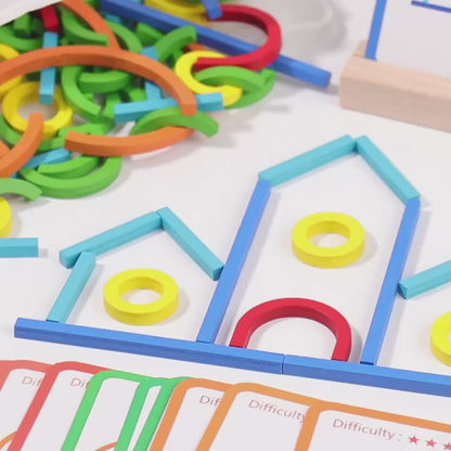 A tutorial video explaining how to use the Creative Sticks & Rings Educational Toy Set. Learn step-by-step how to create various shapes and designs with the colorful rings and sticks, and discover how the difficulty cards help guide the child’s progress in motor skills and shape recognition.