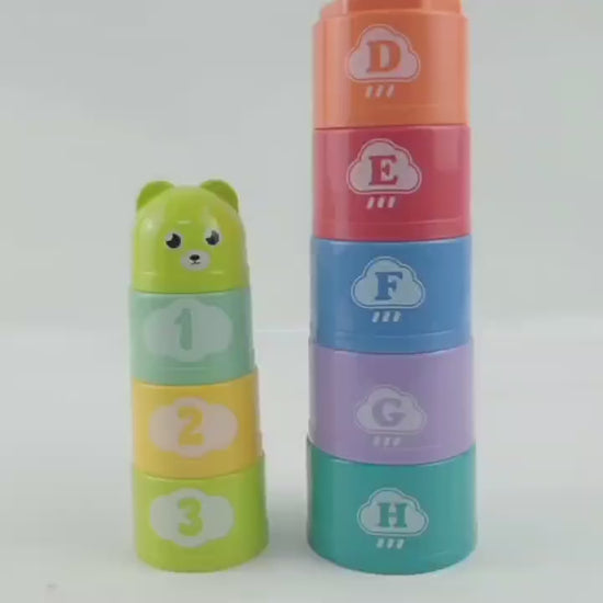 "Step-by-step guide on how to use the Montessori Stacking Cups toy. Learn how this educational toy helps toddlers practice stacking, color sorting, number recognition, and motor skills in a fun and interactive way."