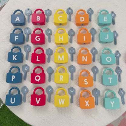 Child learning to match keys with locks on the Alphabet Lock & Key Toy, improving letter recognition and fine motor skills through interactive play.