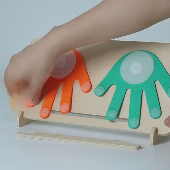 "How to play with the Finger Counting Math Board Toy – Learn step-by-step instructions on using the toy for educational fun. This video demonstrates how to use the wooden counting board, number blocks, and operation cards to enhance children's math skills."

