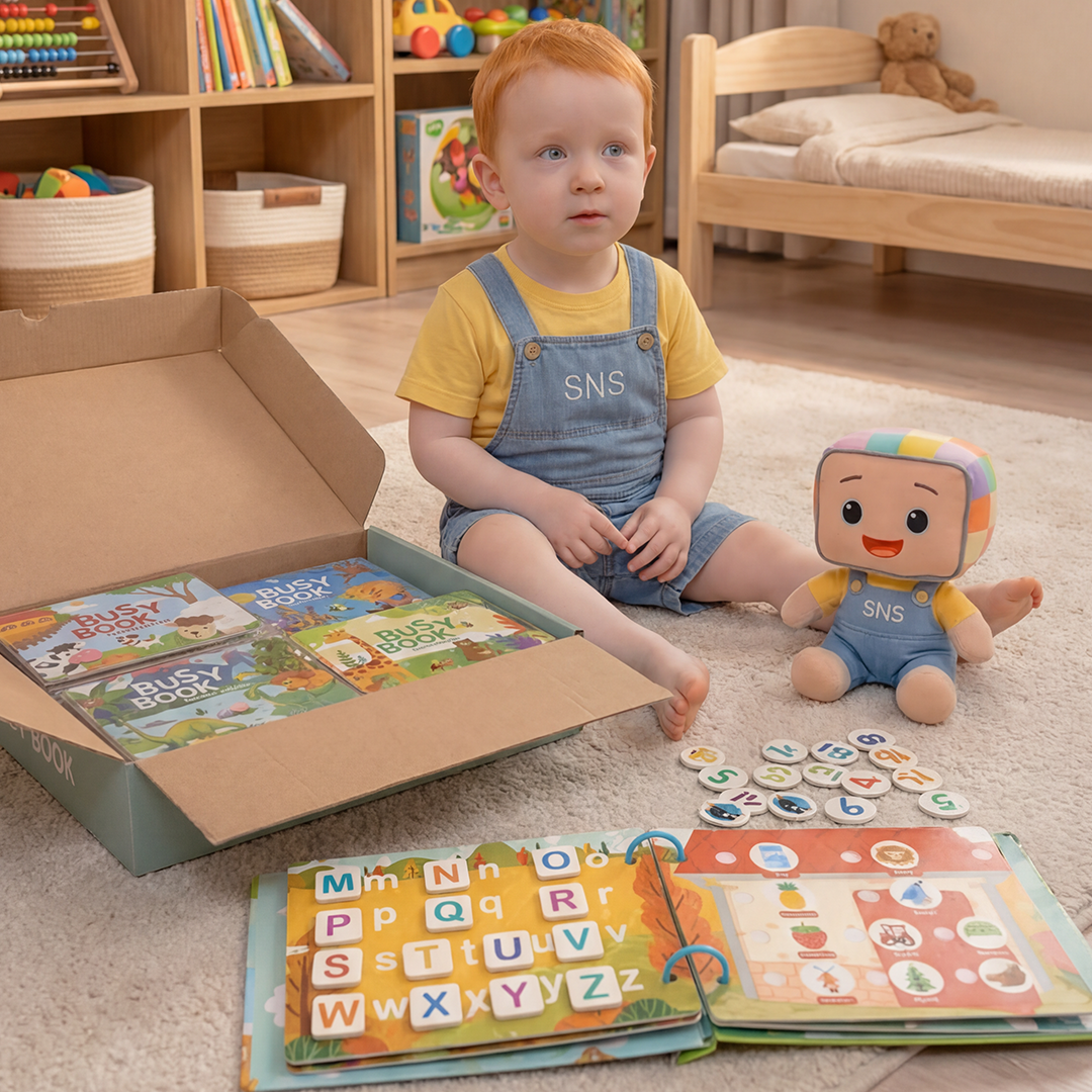 Happy Toddler with Alphabet Busy Book and Learning Toys | Early Educational Toy for Kids | Engaging Activity for Letter Recognition and Motor Skills